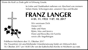 Traueranzeige von Franz Langer von Giessener Allgemeine, Alsfelder Allgemeine