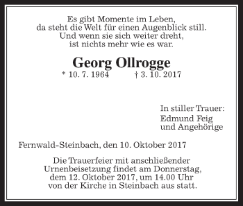 Traueranzeige von Georg Ollrogge von Giessener Allgemeine, Alsfelder Allgemeine