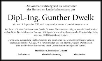Traueranzeige von Gunther Dwelk von Giessener Allgemeine, Alsfelder Allgemeine, Wetterauer Zeitung, Wetterauer Zeitung