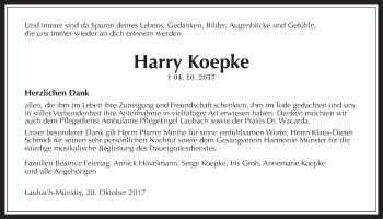 Traueranzeige von Harry Koepke von Giessener Allgemeine, Alsfelder Allgemeine