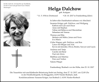Traueranzeige von Hela Dalchow von Wetterauer Zeitung, Wetterauer Zeitung