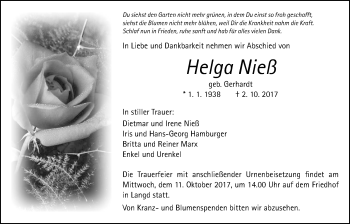 Traueranzeige von Helga Nieß von Giessener Allgemeine, Alsfelder Allgemeine