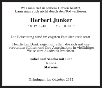 Traueranzeige von Herbert Junker von Pohlheimer Nachrichten