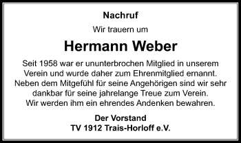 Traueranzeige von Hermann Weber von Licher Wochenblatt, Licher Wochenblatt, Licher Wochenblatt
