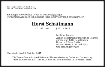 Traueranzeige von Horst Schattmann von Wetterauer Zeitung, Wetterauer Zeitung