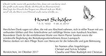 Traueranzeige von Horst Schäfer von Giessener Allgemeine, Alsfelder Allgemeine
