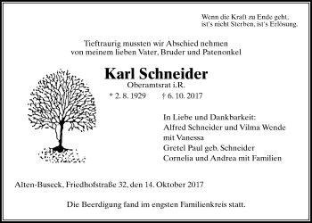 Traueranzeige von Karl Schneider von Giessener Allgemeine, Alsfelder Allgemeine