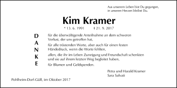 Traueranzeige von Kim Kramer von Giessener Allgemeine, Alsfelder Allgemeine