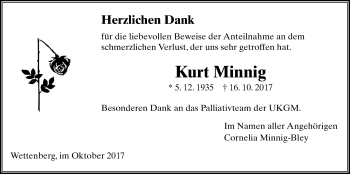 Traueranzeige von Kurt Minnig von Giessener Allgemeine, Alsfelder Allgemeine
