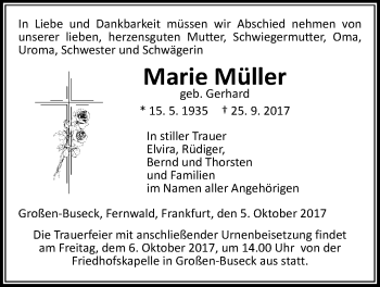 Traueranzeige von Marie Müller von Giessener Allgemeine, Alsfelder Allgemeine