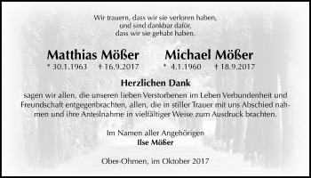 Traueranzeige von Matthias und Michael Mößer von Mücker Stimme