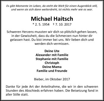 Traueranzeige von Michael Haitsch von Giessener Allgemeine, Alsfelder Allgemeine