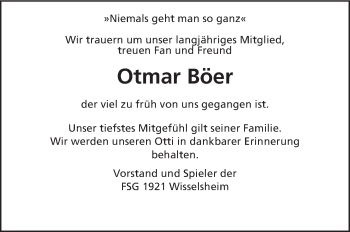 Traueranzeige von Otmar Böer von Wetterauer Zeitung, Wetterauer Zeitung