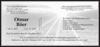 Traueranzeige von Otmar Böer von Wetterauer Zeitung, Wetterauer Zeitung