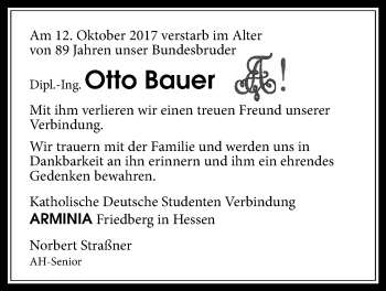 Traueranzeige von Otto Bauer von Wetterauer Zeitung, Wetterauer Zeitung