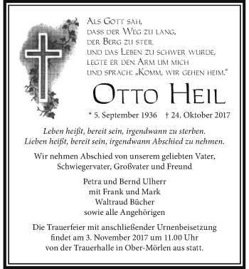 Traueranzeige von Otto Heil von Wetterauer Zeitung, Wetterauer Zeitung