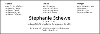 Traueranzeige von Stephanie Schewe von Licher Wochenblatt, Licher Wochenblatt, Licher Wochenblatt
