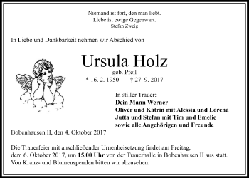 Traueranzeige von Ursula Holz von Alsfelder Allgemeine