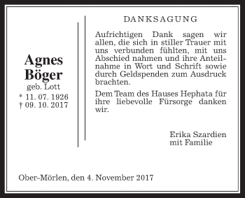 Traueranzeige von Agnes Böger von Wetterauer Zeitung, Wetterauer Zeitung