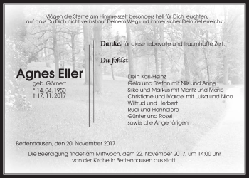 Traueranzeige von Agnes Eller von Giessener Allgemeine, Alsfelder Allgemeine