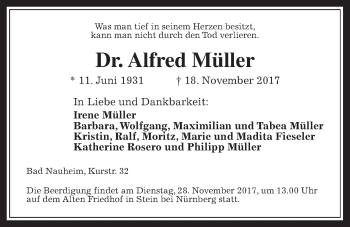 Traueranzeige von Alfred Müller von Wetterauer Zeitung, Wetterauer Zeitung
