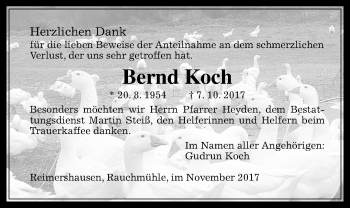 Traueranzeige von Bernd Koch von Giessener Allgemeine, Alsfelder Allgemeine