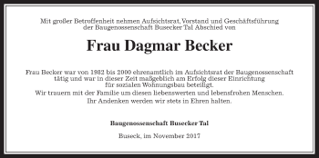 Traueranzeige von Dagmar Becker von Giessener Allgemeine, Alsfelder Allgemeine