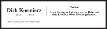 Traueranzeige von Dirk Kusmierz von Wetterauer Zeitung, Wetterauer Zeitung