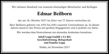 Traueranzeige von Edmar Beilborn von Wetterauer Zeitung, Wetterauer Zeitung