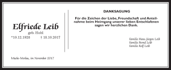 Traueranzeige von Elfriede Leib von Giessener Allgemeine, Alsfelder Allgemeine