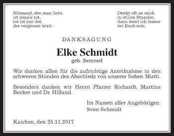 Traueranzeige von Elke Schmidt von Wetterauer Zeitung, Wetterauer Zeitung