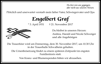 Traueranzeige von Engelbert Graf von Wetterauer Zeitung, Wetterauer Zeitung