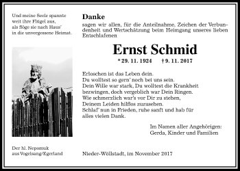 Traueranzeige von Ernst Schmid von Wetterauer Zeitung, Wetterauer Zeitung