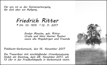 Traueranzeige von Friedrich Ritter von Giessener Allgemeine, Alsfelder Allgemeine