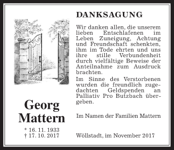 Traueranzeige von Georg Mattern von Wetterauer Zeitung, Wetterauer Zeitung