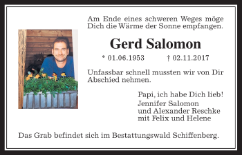 Traueranzeige von Gerd Salomon von Giessener Allgemeine, Alsfelder Allgemeine