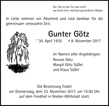 Traueranzeige von Gunter Götz von Wetterauer Zeitung, Wetterauer Zeitung