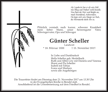 Traueranzeige von Günter Scheller von Wetterauer Zeitung, Wetterauer Zeitung