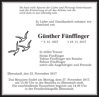Traueranzeige von Günther Fünffinger von Wetterauer Zeitung, Wetterauer Zeitung