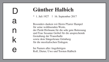 Traueranzeige von Günther Halbich von Giessener Allgemeine, Alsfelder Allgemeine