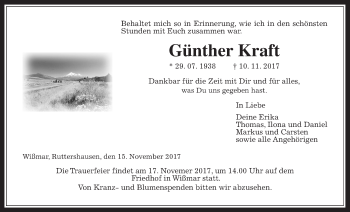 Traueranzeige von Günther Kraft von Giessener Allgemeine, Alsfelder Allgemeine
