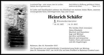 Traueranzeige von Heinrich Schäfer von Giessener Allgemeine, Alsfelder Allgemeine