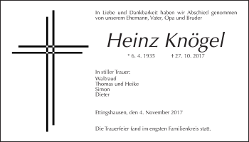 Traueranzeige von Heinz Knögel von Giessener Allgemeine, Alsfelder Allgemeine