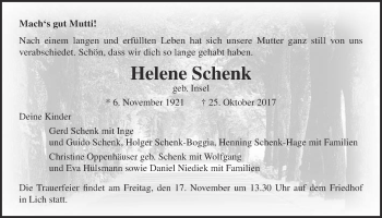 Traueranzeige von Helene Schenk von Licher Wochenblatt, Licher Wochenblatt, Licher Wochenblatt