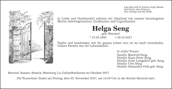 Traueranzeige von Helga Seng von Giessener Allgemeine, Alsfelder Allgemeine