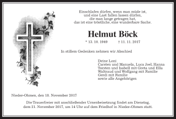 Traueranzeige von Helmut Böck von Alsfelder Allgemeine