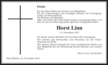 Traueranzeige von Horst Linn von Wetterauer Zeitung, Wetterauer Zeitung