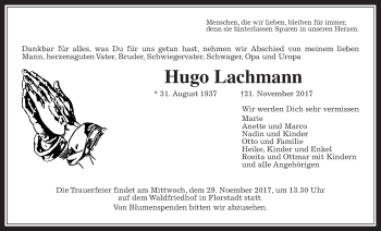 Traueranzeige von Hugo Lachmann von Wetterauer Zeitung, Wetterauer Zeitung