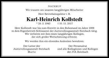 Traueranzeige von Karl-Heinrich Kollstedt von Giessener Allgemeine, Alsfelder Allgemeine