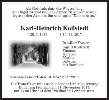 Traueranzeige von Karl-Heinrich Kollstedt von Giessener Allgemeine, Alsfelder Allgemeine